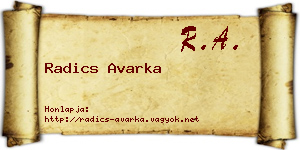 Radics Avarka névjegykártya
